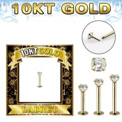 gilbz solid 10k gold labret w thread less push in top w cz