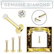 glbdi 14k gold labret 1.5mm prong set with round diamond