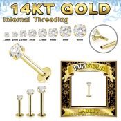 glbzi 14 karat yellow gold labret stud prong set cz internal