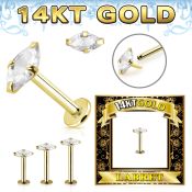 glbzmq 14karat gold labret stud prongset cz marquise