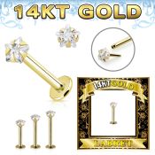 glbzsr 14karat gold labret 3mm prong set star cubic zirconia stone