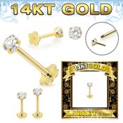 glfzx 14karat gold labret clear cz push pin prong flower