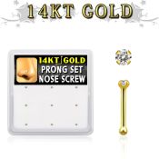gnb2x box w 14kt gold nose bone 20g w 1.5mm set clear cz 