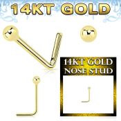 gnsb1 14 karat gold l shaped nose stud 22g a plain ball top