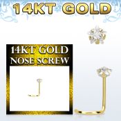 gszsrm1 14karat solid gold nose screw 3mm prong set star cubic zirconia stone