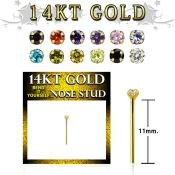 gyczm1b 14kt gold nose bend it nose stud, 20g w 1.5mm round cz