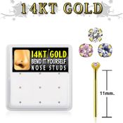 gys1x box 14kt gold bend it nose studs, 20g w 1.5mm czs 
