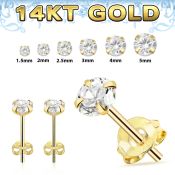 gzr 1pair 14 karat yellow gold ear studs cz