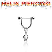 heud9 steel helix stirrup w a 16g, barbell w a dangling tulip