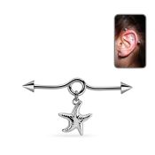 incnd16 steel industrial loop barbell w cone dangling starfish