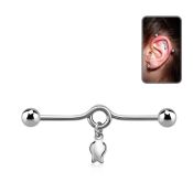 indd15 steel industrial loop barbell, 14g w a dangling tulip 