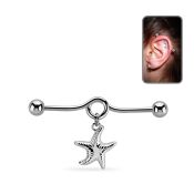 indd16 steel industrial loop barbell w ball dangling starfish