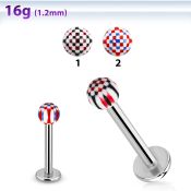 lbdxu steel labret w a 3mm acrylic ball w checker pattern