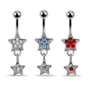 mcd367 316l steel belly banana w crystal star dangling star