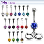 mcd618 316 steel belly banana w a dangling infinity symbol