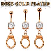 mdrz765c rose gold steel belly banana w cz dangling handcuff