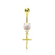 mgocrs gold steel belly banana w opal  plain simple cross