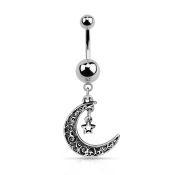 msd730 316l steel belly banana w a dangling moon w a star