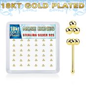 nbtsv36g 18k plating silver nose bones triple balls 36pcs