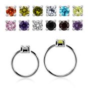 nhz25 silver nose ring w a 2.5mm cz in casting prong set