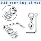 nsdvm1 sterling silver l shaped nose stud ball dangling gem