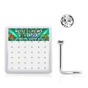 nw9cbx box of silver nose screws, 20g w 1.5mm clear crystal top
