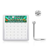 nwz15cbx box of silver nose screws, 20g w 1.5mm round clear cz 