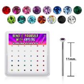 ny9mbx box silver bend it nose studs, 20g w 1.5mm crystals