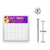 nysv15bx box w silver bend it nose studs, 20g w 1.5mm ball top