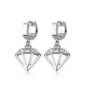 pair of stainless steel huggies w diamond dangling 