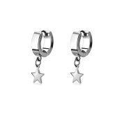 pair of steel huggies earrings w a plain steel star 