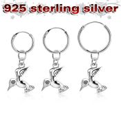 phod36 silver helix hoop earring w plain silver bird dangling