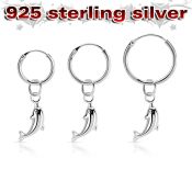phod37 silver helix hoop earring w plain silver dolphin dangling