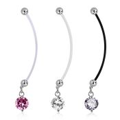pndz383 pregnancy belly ring w dangling twin prong set 10mm cz 
