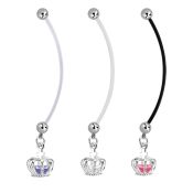 pndz590 maternity pregnancy belly ring w dangling crown w cz
