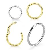 sgsh19 surgical steel hinged segment hoop diamond cut design