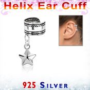 silver helix ear cuff w a rope edge w a star dangling 