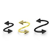 spt20cn anodized 316l steel eyebrow spiral, 20g w 3mm cones