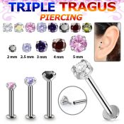 tlbczin 316l steel internal tragus labret w 2 5mm prong set cz