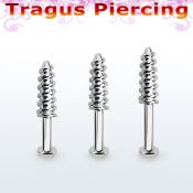 tlbescw 316l steel tragus labret 16g w a screw threading tip