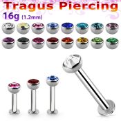 tlbhjb3 316l steel tragus labret 16g w 3mm half jewel ball 