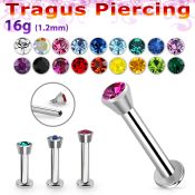 tlbic steel tragus labret w a 2.5mm flat head crystal top