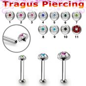 tlbifrb steel internal tragus labret flat multicrystal top w dot