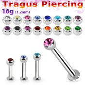 tlbjb25 316l steel tragus labret 16g w 2.5mm jewel ball 
