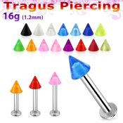 tlbuvcn3 316l steel tragus labret 16g w a 3mm acrylic uv cone 