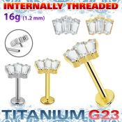 ulbin26 titanium labret stud 16g three baguette cz internal