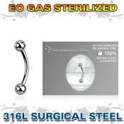 zbn18b3 sterilized steel 18g eyebrow curved two 3mm balls