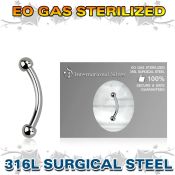 zbneb2 sterilized steel curved barbell 18g two 2mm balls