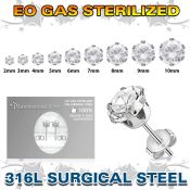 zerz sterilized steel earring stud prong set cz one pair