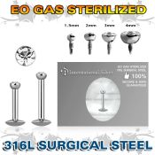 zlbirc sterilized steel labret stud flat head gem internal
